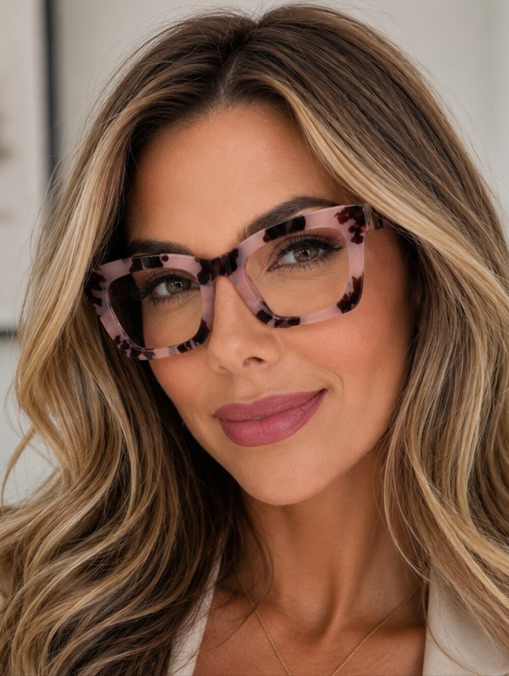 +2.00 Oversized Square Blush Pink Marble Readers Glasses